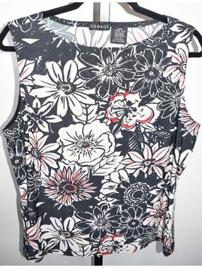 George Sequin Trim Floral Print Sleeveless Top, Black White Red, Size XL (16/18)